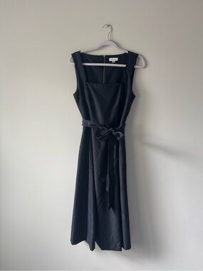 Calvin Klein Sleeveless Dark Denim Square-Neck Midi Dress with Waist Tie size 8